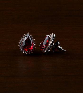 Rose and Black Plated Hydro Ruby Stone Embellished American Diamond Earrings 216ED487 1