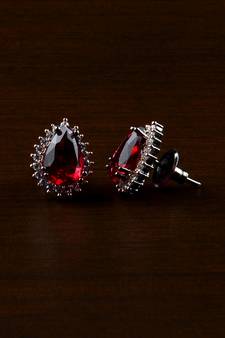 Rose and Black Plated Hydro Ruby Stone Embellished American Diamond Earrings 216ED487