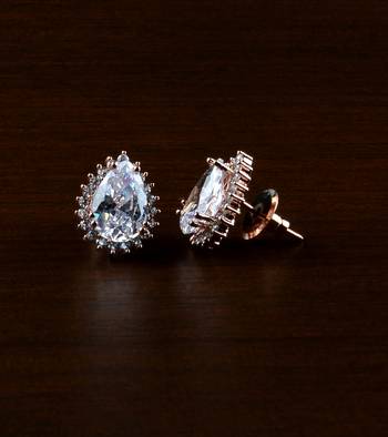 Rose Gold Plated White Stone Embellished American Diamond Earrings 216ED488 1