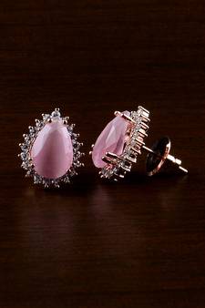 Rose Gold Plated Pink Stone Embellished American Diamond Earrings 216ED490