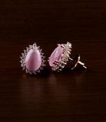 Rose Gold Plated Pink Stone Embellished American Diamond Earrings 216ED490