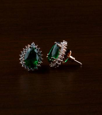 Rose Gold Plated Green Stone Embellished American Diamond Earrings 216ED491 1