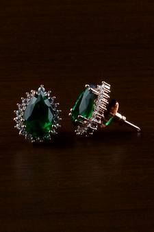 Rose Gold Plated Green Stone Embellished American Diamond Earrings 216ED491