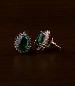 Rose Gold Plated Green Stone Embellished American Diamond Earrings 216ED491