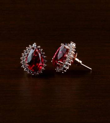 Rose Gold Plated Hydro Ruby Stone Embellished American Diamond Earrings 216ED492 1