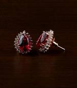 Rose Gold Plated Hydro Ruby Stone Embellished American Diamond Earrings 216ED492
