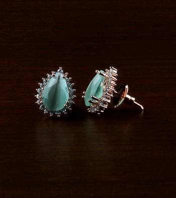 Rose Gold Plated Mint Stone Embellished American Diamond Earrings 216ED493 1