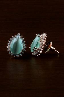 Rose Gold Plated Mint Stone Embellished American Diamond Earrings 216ED493