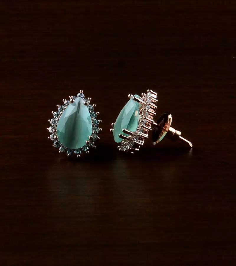 Rose Gold Plated Mint Stone Embellished American Diamond Earrings 216ED493