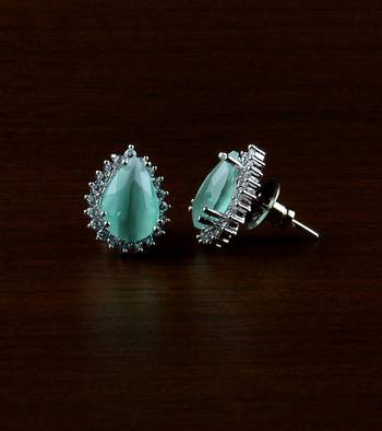 Rhodium Plated Mint Stone Embellished American Diamond Earrings 216ED495 1