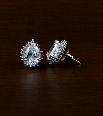 Rhodium Plated White Stone Embellished American Diamond Earrings 216ED496 1