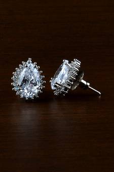 Rhodium Plated White Stone Embellished American Diamond Earrings 216ED496