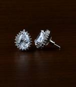 Rhodium Plated White Stone Embellished American Diamond Earrings 216ED496