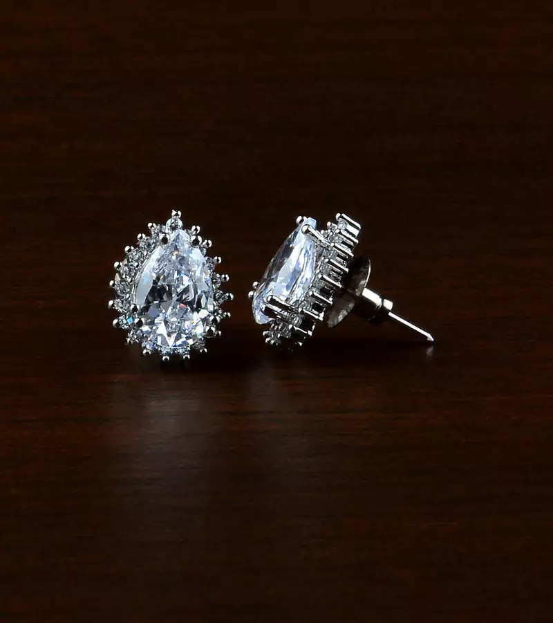 Rhodium Plated White Stone Embellished American Diamond Earrings 216ED496