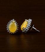 Rhodium Plated Yellow Stone Embellished American Diamond Earrings 216ED498