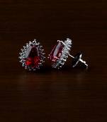 Rhodium Plated Hydro Ruby Stone Embellished American Diamond Earrings 216ED500