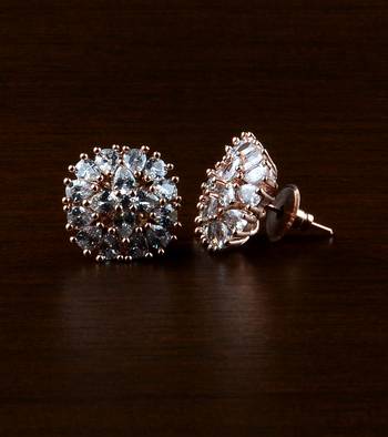 Rose Gold Plated White Stone Embellished American Diamond Earrings 216ED501 1