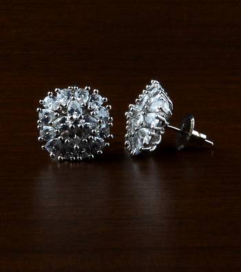 Rhodium Plated White Stone Embellished American Diamond Earrings 216ED507 1