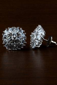 Rhodium Plated White Stone Embellished American Diamond Earrings 216ED507
