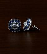 Rhodium Plated Blue Stone Embellished American Diamond Earrings 216ED508