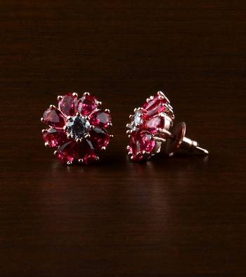 Rose Gold Plated Hydro Ruby Stone Embellished American Diamond Earrings 216ED512 1