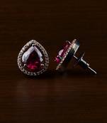Rose and Black Plated Hydro Ruby Stone Embellished American Diamond Earrings 216ED514