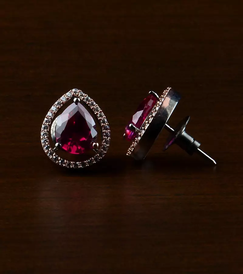 Rose and Black Plated Hydro Ruby Stone Embellished American Diamond Earrings 216ED514