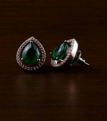 Multicolor Brass Rose Gold American Diamonds Stud Earrings 1