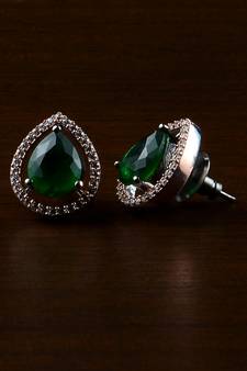 Multicolor Brass Rose Gold American Diamonds Stud Earrings