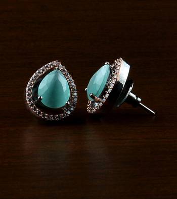 Rose and Black Plated Mint Stone Embellished American Diamond Earrings 216ED518 1