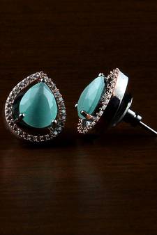 Rose and Black Plated Mint Stone Embellished American Diamond Earrings 216ED518