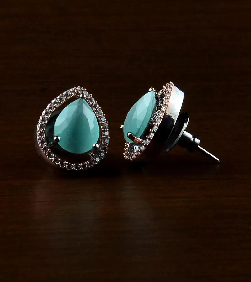 Rose and Black Plated Mint Stone Embellished American Diamond Earrings 216ED518