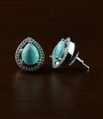 Rhodium Plated Mint Stone Embellished American Diamond Earrings 216ED521