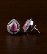 Rhodium Plated Pink Stone Embellished American Diamond Earrings 216ED522