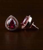 Rose Gold Plated Hydro Ruby Stone Embellished American Diamond Earrings 216ED523