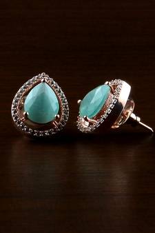 Rose Gold Plated Mint Stone Embellished American Diamond Earrings 216ED526