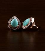 Rose Gold Plated Mint Stone Embellished American Diamond Earrings 216ED526