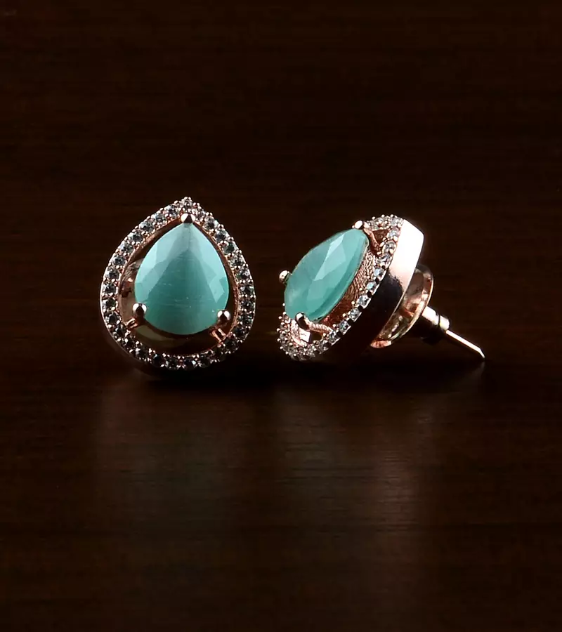 Rose Gold Plated Mint Stone Embellished American Diamond Earrings 216ED526