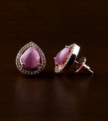 Rose Gold Plated Pink Stone Embellished American Diamond Earrings 216ED527 1