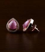 Rose Gold Plated Pink Stone Embellished American Diamond Earrings 216ED527
