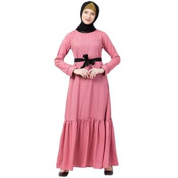 Polka dotted frilled abaya- Puce Pink 1