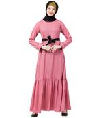 Polka dotted frilled abaya- Puce Pink