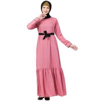 Polka dotted frilled abaya- Puce Pink 2