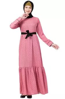 Polka dotted frilled abaya- Puce Pink