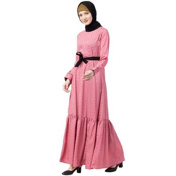 Polka dotted frilled abaya- Puce Pink 3