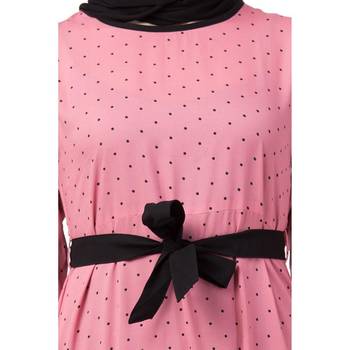 Polka dotted frilled abaya- Puce Pink 4