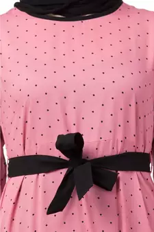 Polka dotted frilled abaya- Puce Pink