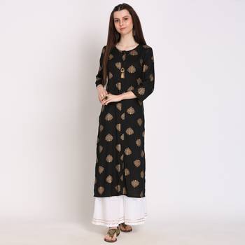 Black printed viscose rayon kurtas-and-kurtis 5