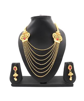 Stylish Gold Plated Wedding Jewellery  Multi-String Necklace Set For Women 8