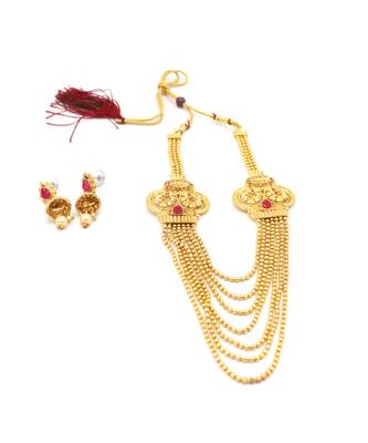 Stylish Gold Plated Wedding Jewellery  Multi-String Necklace Set For Women 9